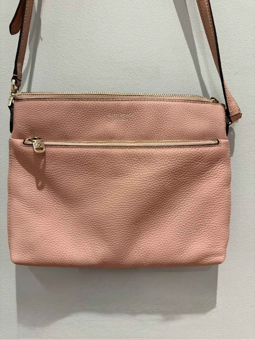 kate spade Blush Pink Leather Crossbody Bag with Front Zip Pocket